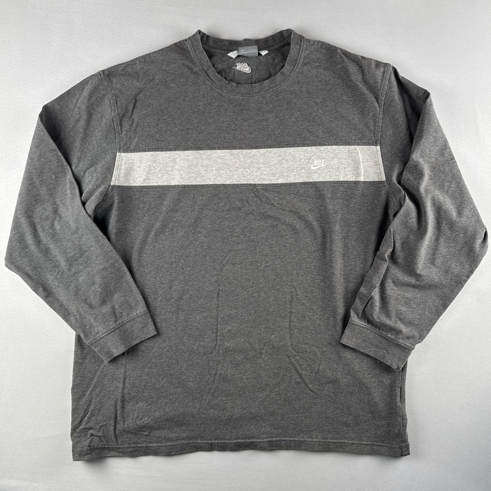 Vintage Nike Swoosh Stripe Long Sleeve Shirt Gray XL Y2K